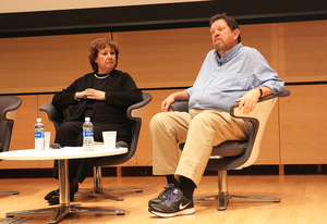 (From left) Maria Russell and Lawrence Mason, professors in the S.I. Newhouse School of Public Communications, drew upon their own experiences to talk about media coverage of terrorist attacks.